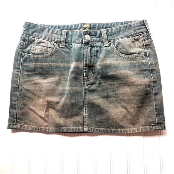 7 for All Mankind Denim Jean Mini Skirt Size 28 Blue Gray Acid Wash - Picture 1 of 13